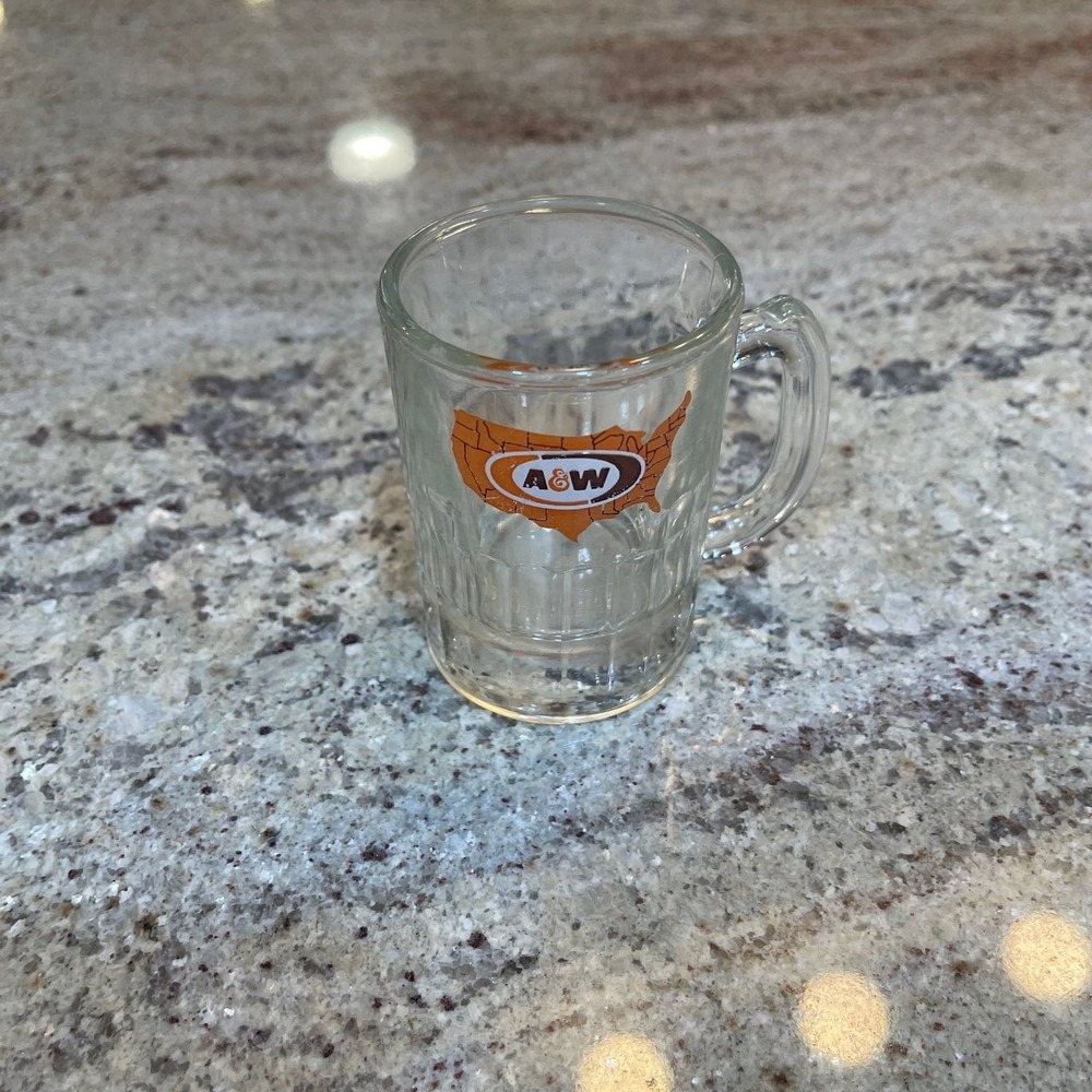 Vintage 1970s A&W Root Beer Glass Mug USA Map Logo Heavy Dimpled Glass